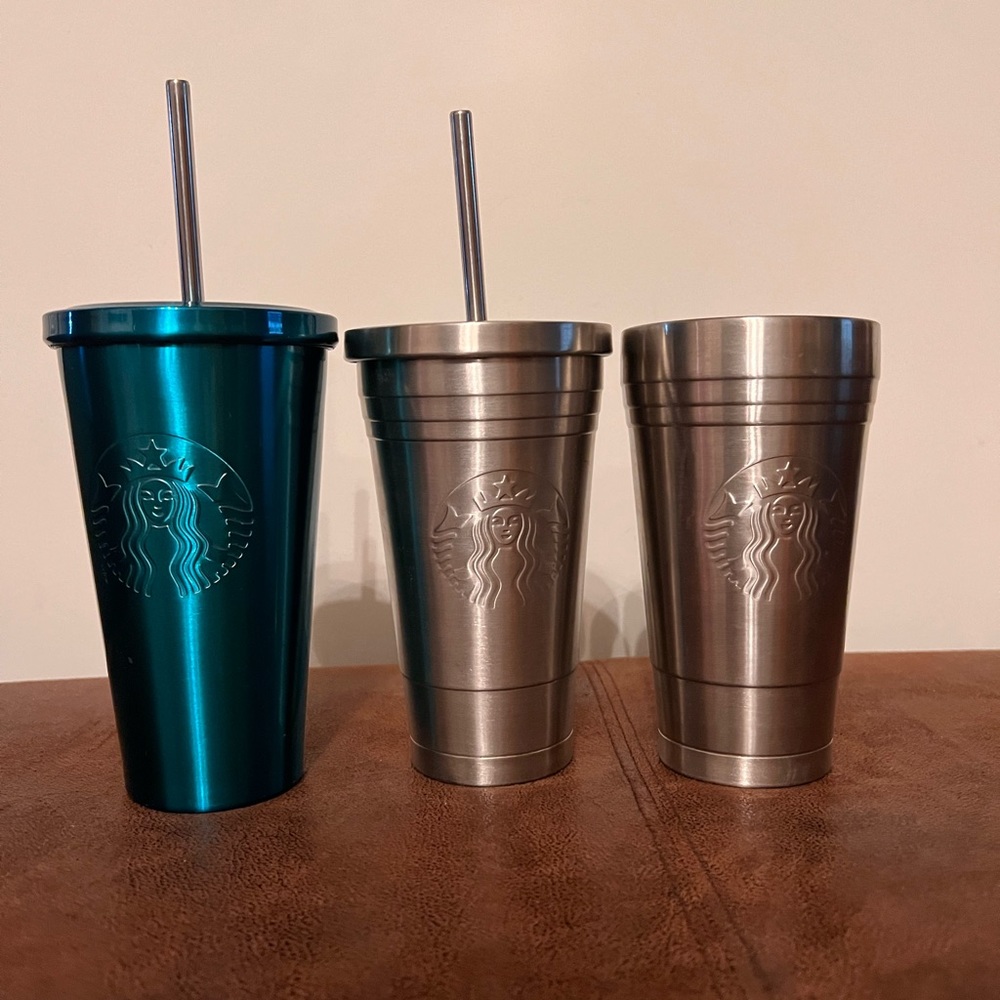 Starbucks tumblers- 3 vintage turquoise/teal metal